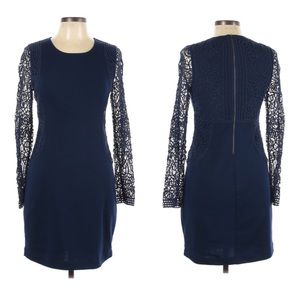 I Madeline Navy Crochet Sleeves Sheath Dress Large